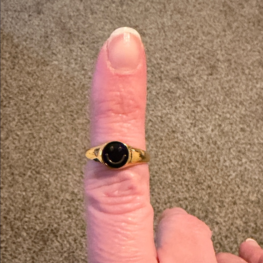 Brenda Grands  Gold and Black Smiley Ring